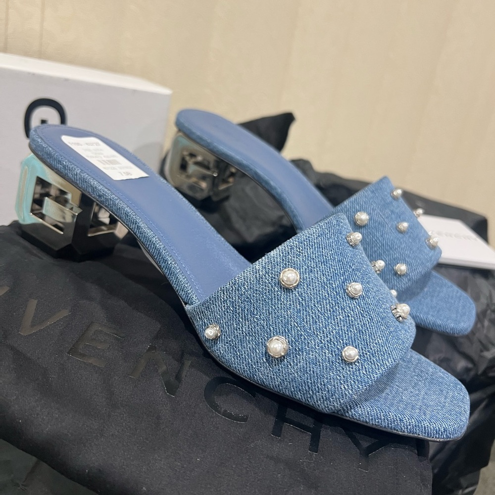 NEW Givenchy Denim G-Cube G logo kitten heel mules - Picture 7 of 16